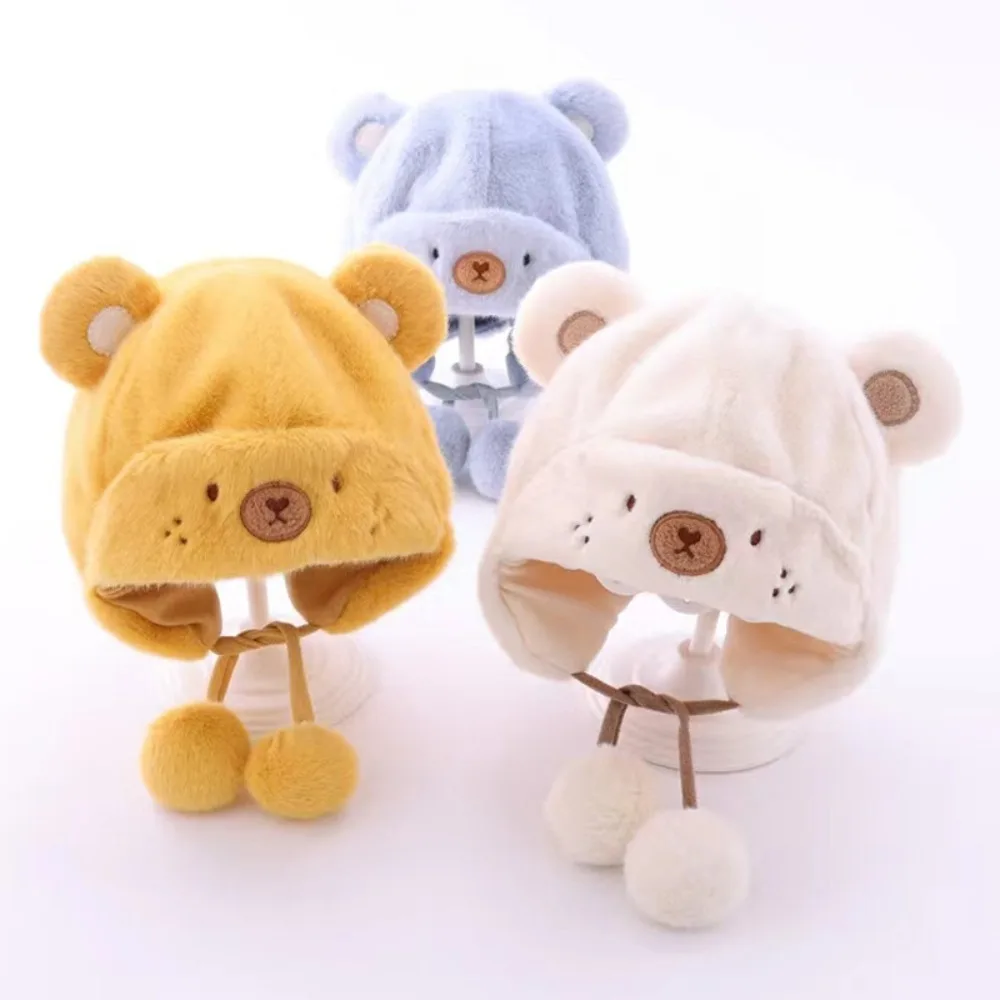 

Cartoon Bear Fluffy Fur Warmer Beanie Cap Baby Soft Plush Warm Hat Winter Baby Boy Girl Outdoor Thick Ear Protection Bonnet