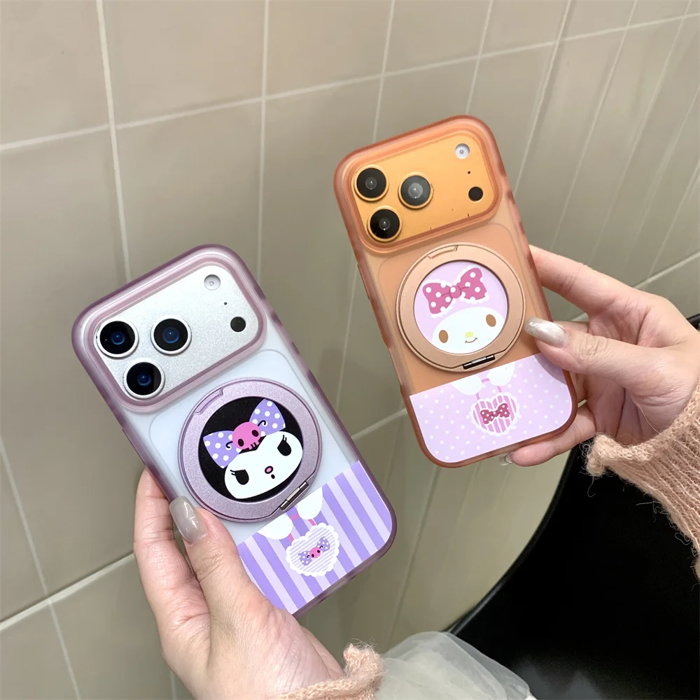 

Cute Cartoon Melody Kuromi Kawaii phone case for iPhone 16 Pro Max 15 Max 17 Pro 17 Funda with 360 ° Stand Shockproof Cover Capa