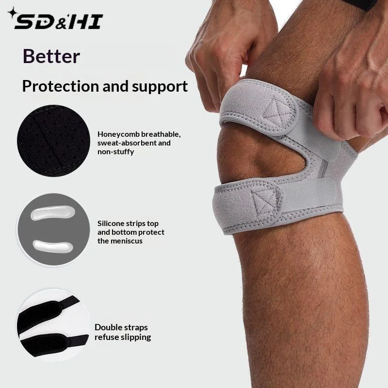 Adjustable Dual Strap Knee Patella Support Breathable Mesh Silicone Pad For Running Basketball Hiking Meniscus Protector