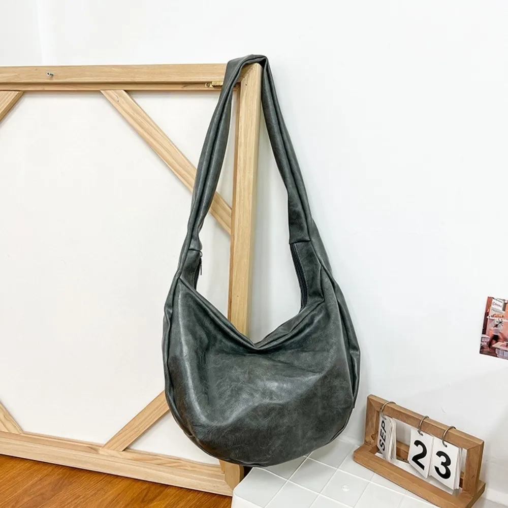 

Japanese Style PU Leather Shoulder Bag Large Capacity Streetwear Male Dumpling Bag Cool Lightweight Casual Chest Pack Travel