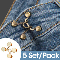 1/5Set Adjustable Jean Button Pins Detachable Metal Pants Snap Fastener Buttons DIY Sewing-Free Waist Tightener Clothing Buckles