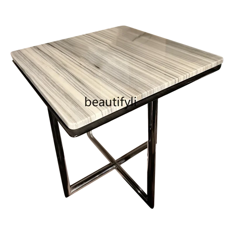 

D80 Italian light luxury rectangular natural marble edge a few living room sofa corner a few natural white gold sand luxury ston