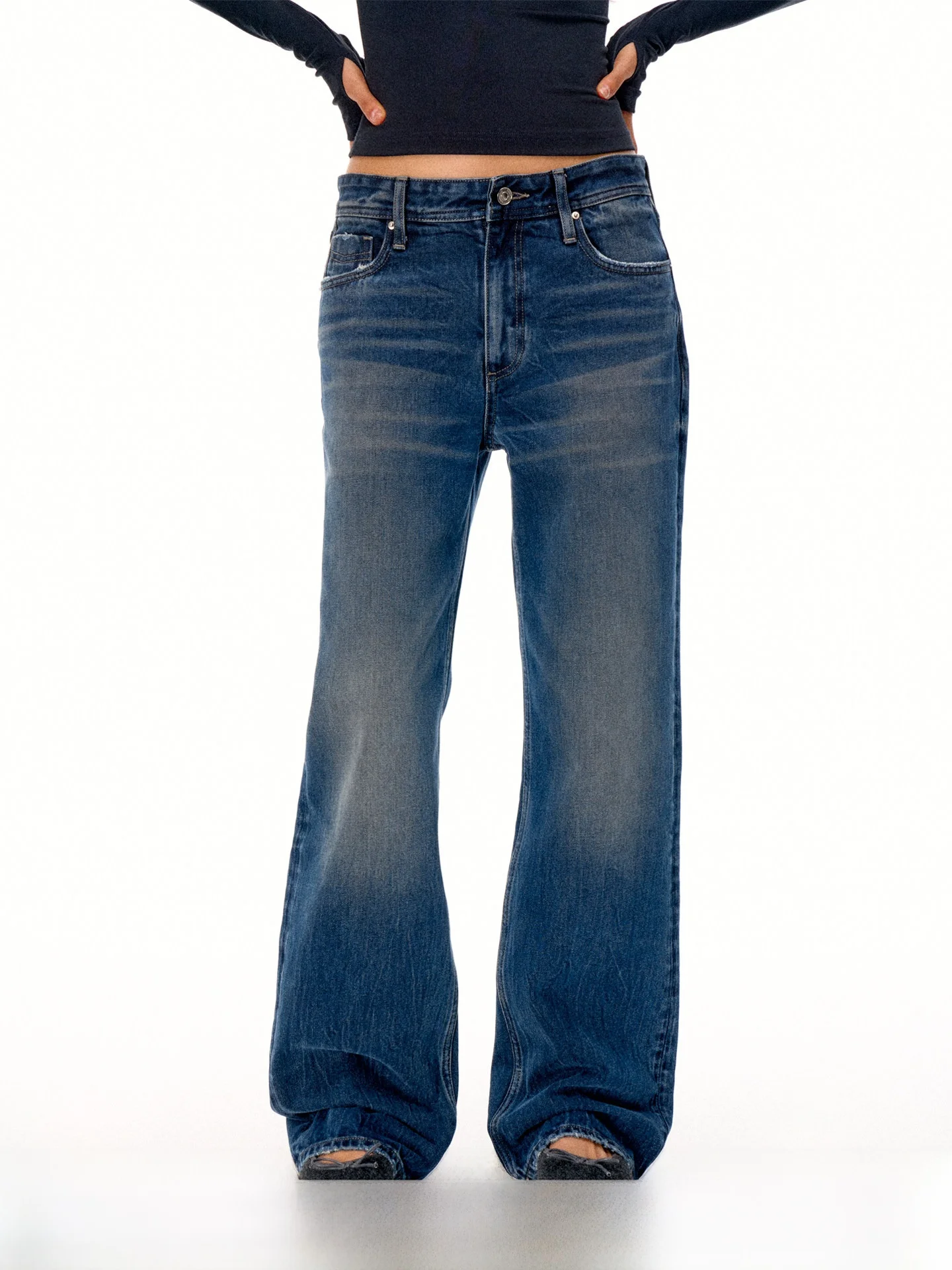 

Джинсы Firstfloor Vintage Waed прямого кроя, женские, повседневные, из хлопкового денима, синие, с эффектом потертости, универсальные зимние брюки