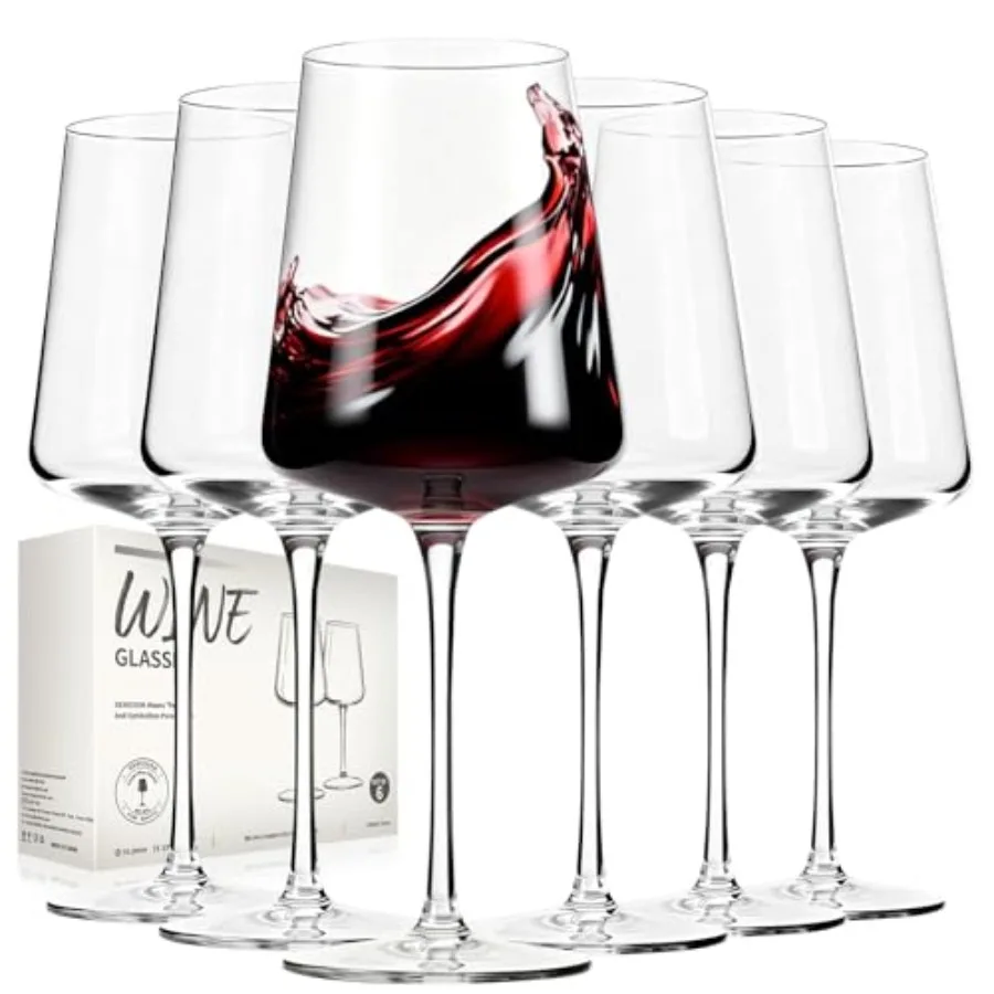 Wine Glasses Set Of 6, Hand Blown Lead-Free Clear Glassware, Crystal Red Wine Glasses Set, Long Stem Perfect for Party, Wedding