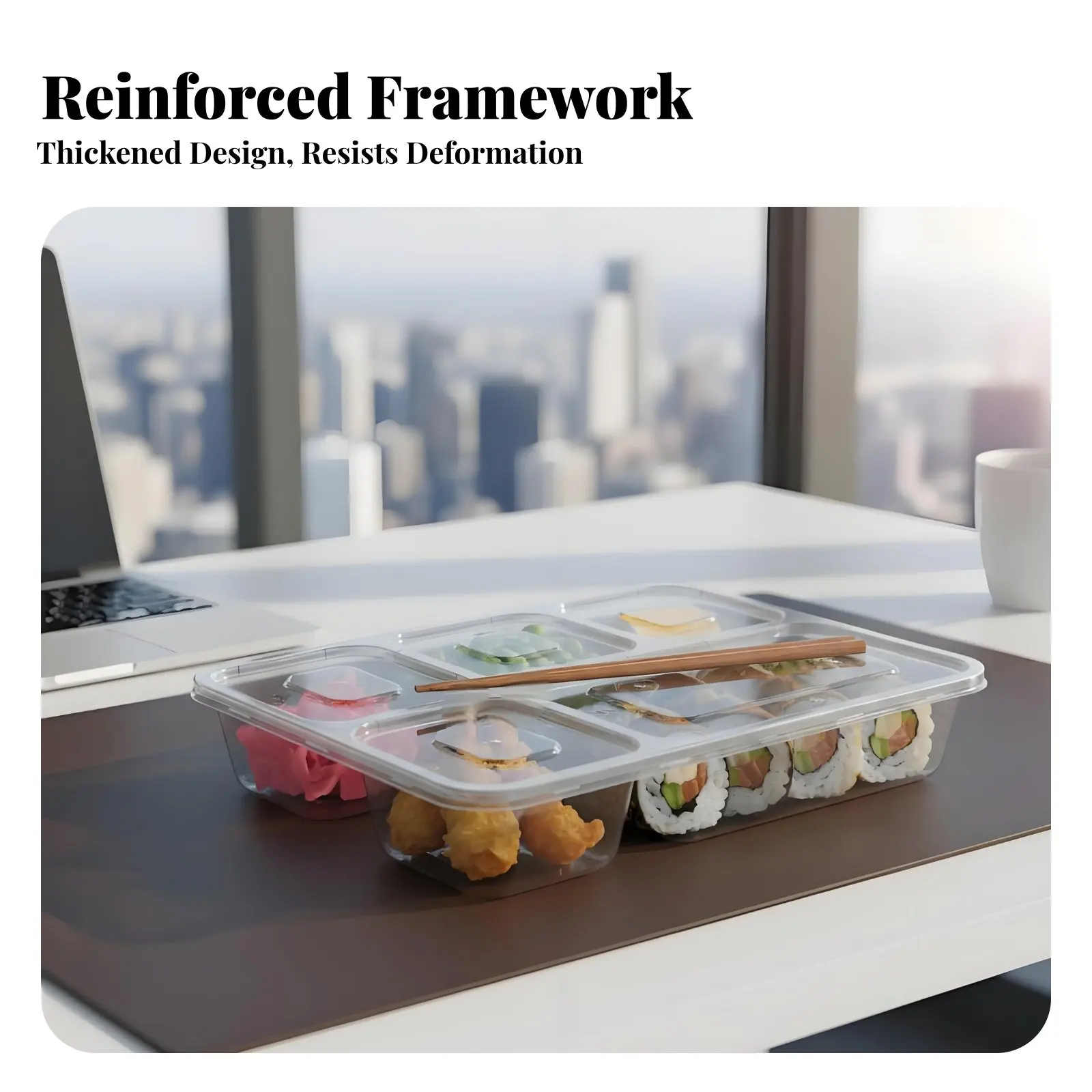

Food Container, 5-Compartment Lunch Box, Leakproof, Takeout Suitable, PP Material