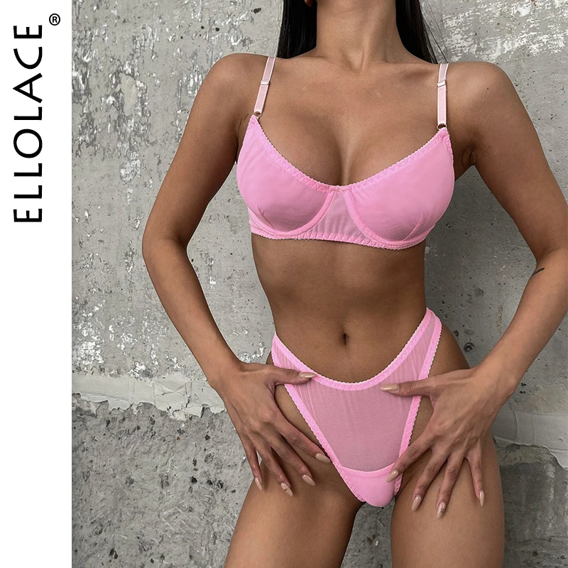 Ellolace-Conjunto de ropa interior sin costuras para mujer, lencería Sexy de Macarons, Kit de sujetador de 2 piezas, trajes íntimos de encaje de