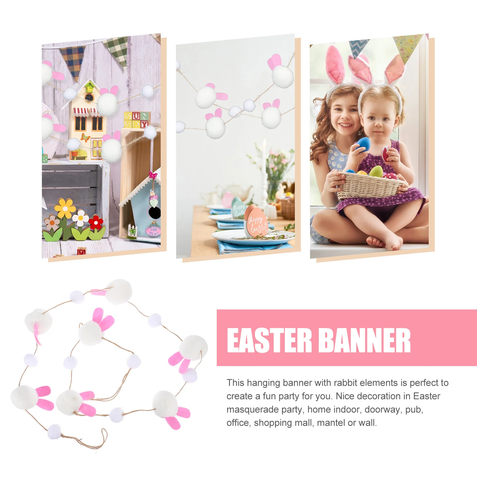 

Rabbit Hanging Banner Easter Wool Felt Easter Party Bunting Banner Home Decor Indoor Outdoor Decoration Party Hanging Decor