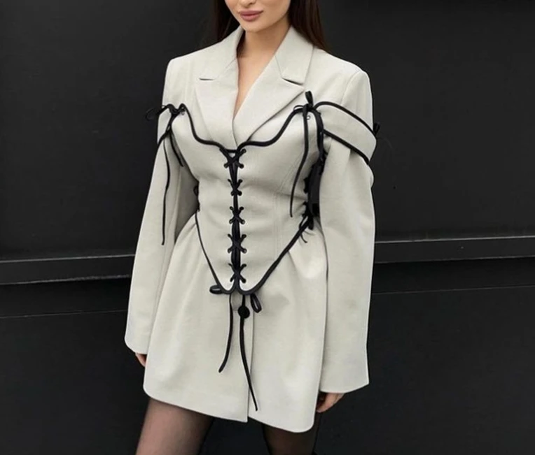 

Temperament Commuter Suit Collar Long Sleeve Woolen Coat Bandage Waist Cover Two Piece Set Women's Sweet Fashion Skirts Outfits