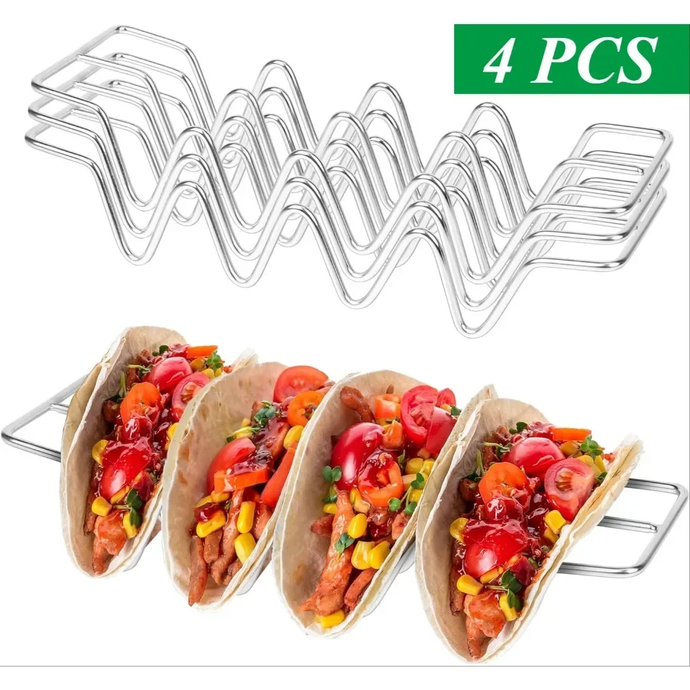 4PCS Mexican Taco Holder Stand Stainless SteelTortilla Pancake Stand Holder Creative Wave Shape Tray Holder Rack Kitchen Gadgets