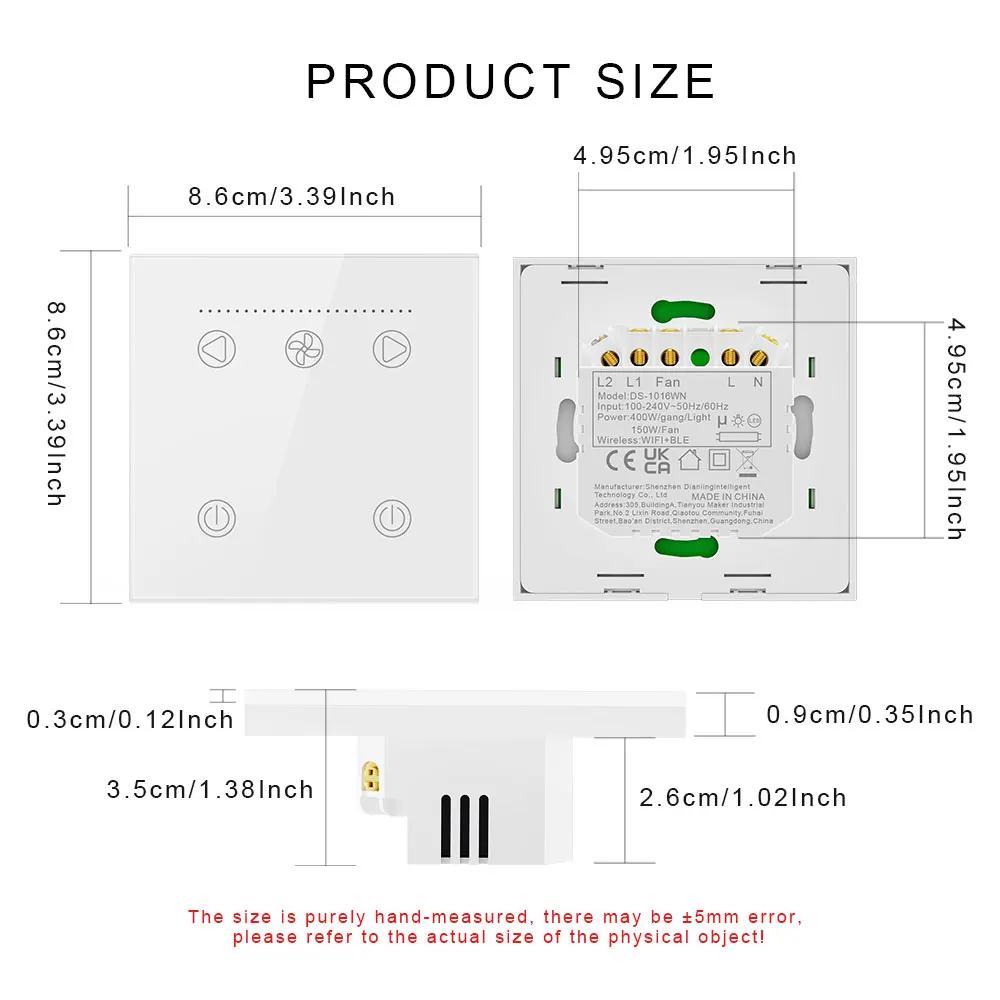 WiFi Smart Switch for Ceiling Fan Light EU Standard Compatible with Alexa/Google Assistant White/Black image 4