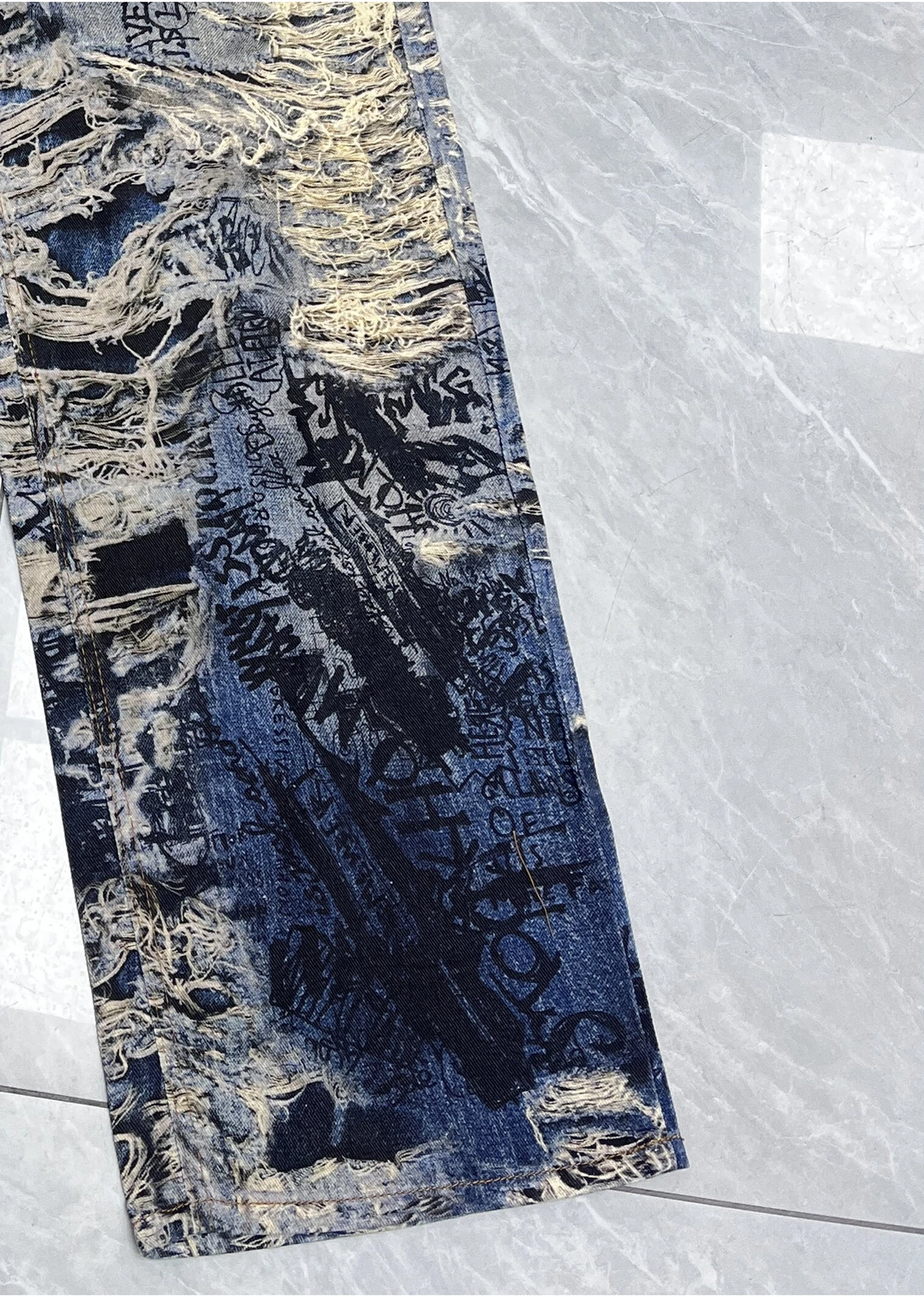 شيك موضة المرأة ثلاثية الأبعاد جينز مطبوع الأمريكية الرجعية القذرة عالية الخصر عادية الدينيم السراويل الإناث العصرية Harajuku نمط الشارع