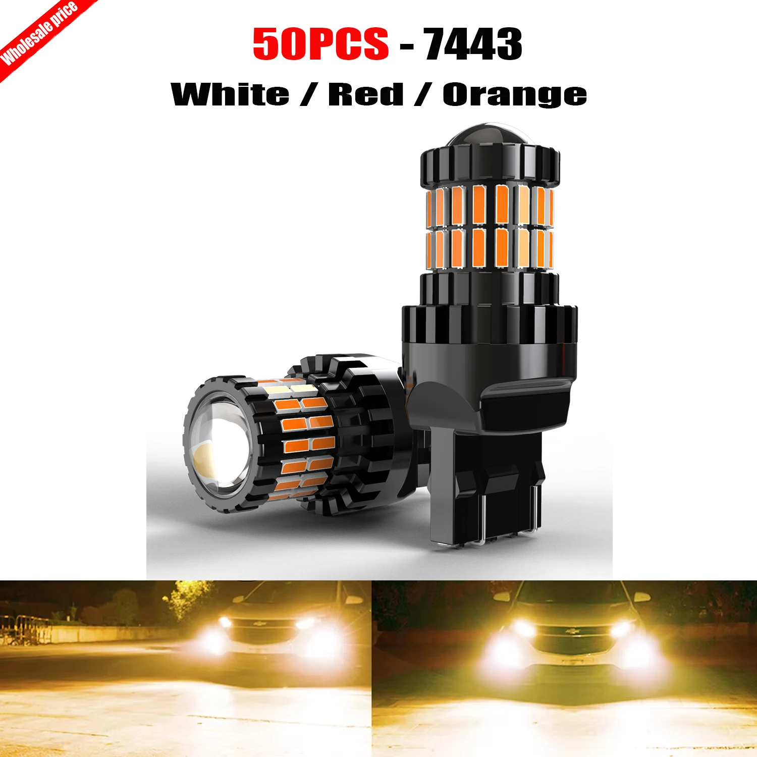 50x T20 7443 W21/5W Canbus 2000Lm LED Brake Tail Light Bulb Dual Filament LED Bulb For Toyota Corolla FJ Cruiser Camry Aygo CHR