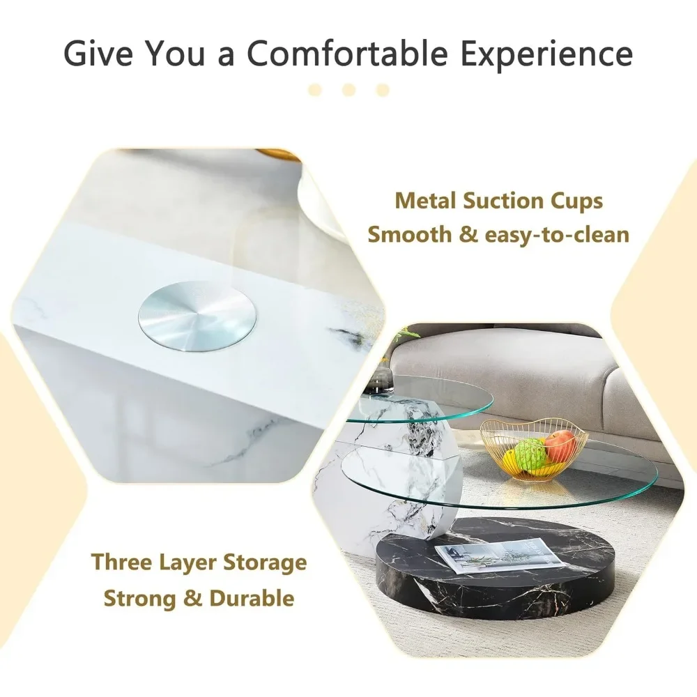 Glass Coffee Table,Modern Round Coffee Tables,42 Inch Wood Coffee Table for Living Room Rustic Circle Center Cocktail Table