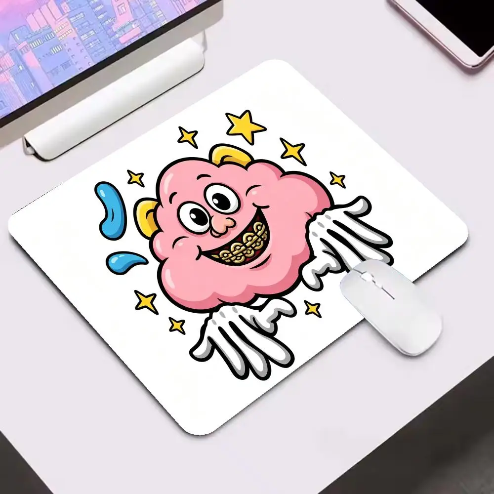 Weird Cartoon Purple Mushroom Monster With Lips Tongue Skeleton Hands Game Desk Mat Natural Rubber Non‑Slip Large Size MousePad