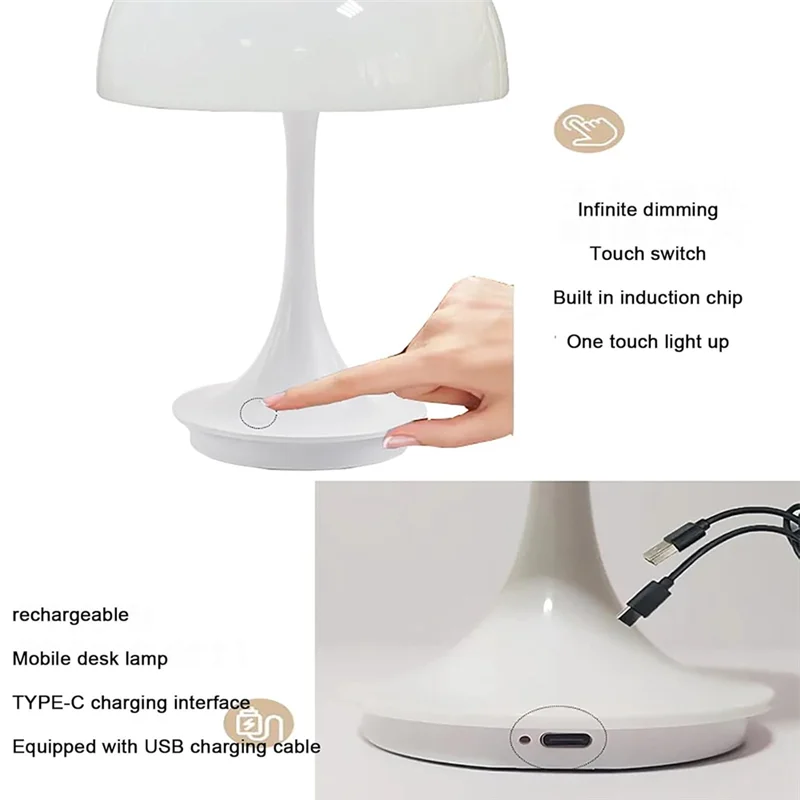 

RMWIN-3W LED Mushroom Lamp USB Charging Adjustable Brightness Desk Lamp For Bedroom Atmosphere Decorative Desk Lamp
