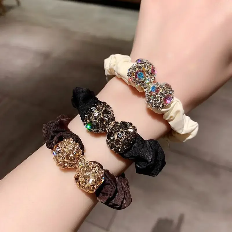 Rhinestone Bow Full Crystal Hair Bands for Women French Style Large Hair Ties Luxury Elastic Rubber Scrunchies Hair Accessories