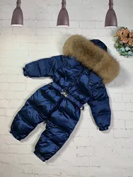 Real fur hood 2024 Winter overall Jacket child jackets children jumpsuit  baby snow suit girl down romper ski suits outerwear