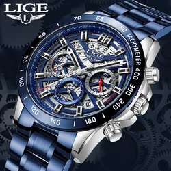 LIGE Mens Fashion Watch Top Brand Business Luxury Watches Men 30M Waterproof Calendar Stainless Steel Quartz Wristwatches Reloj