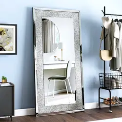 LUVODI Large Vanity Mirror with Sparkly Crystal Rhinestone Diamond Frameless Wall Mounted Silver Dressing Mirror for Home/Hotel