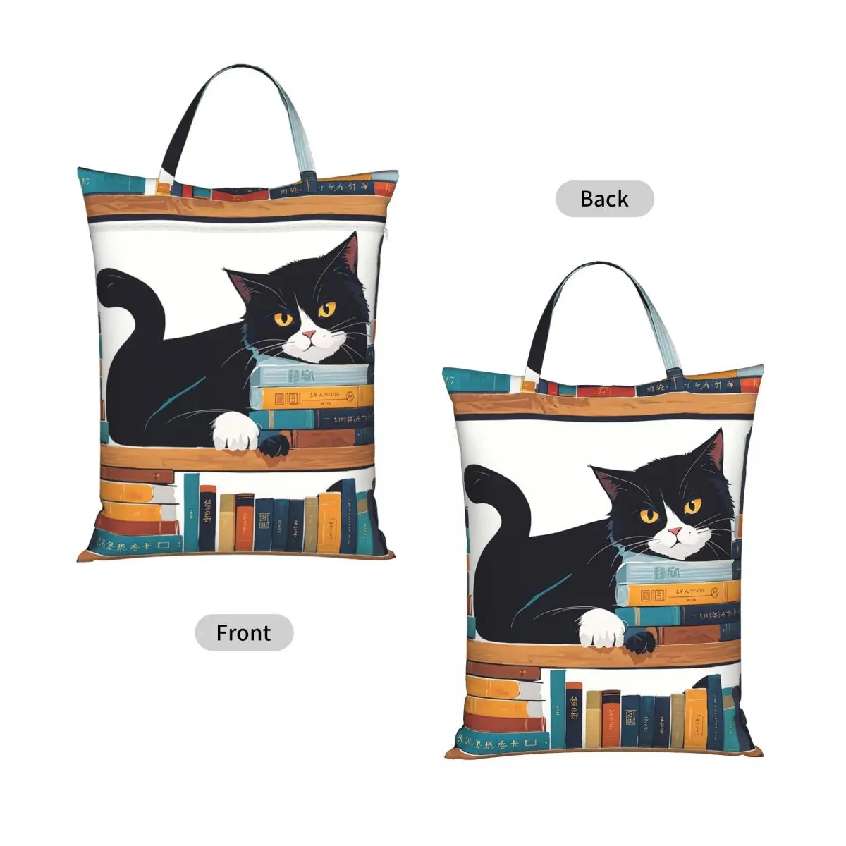 Cute Tuxedo Cat And Bookstore Laundry Collector Foldable Laundry Basket Home Organizer Washing Basket Home Organizer