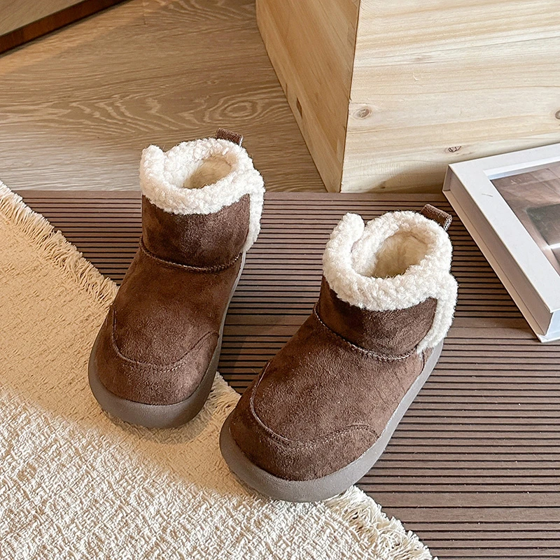 

2025 детские хлопковые сапоги для девочек, новая зимняя модная обувь в корейском стиле с мягкой подошвой, нескользящая универсальная уличная теплая обувь