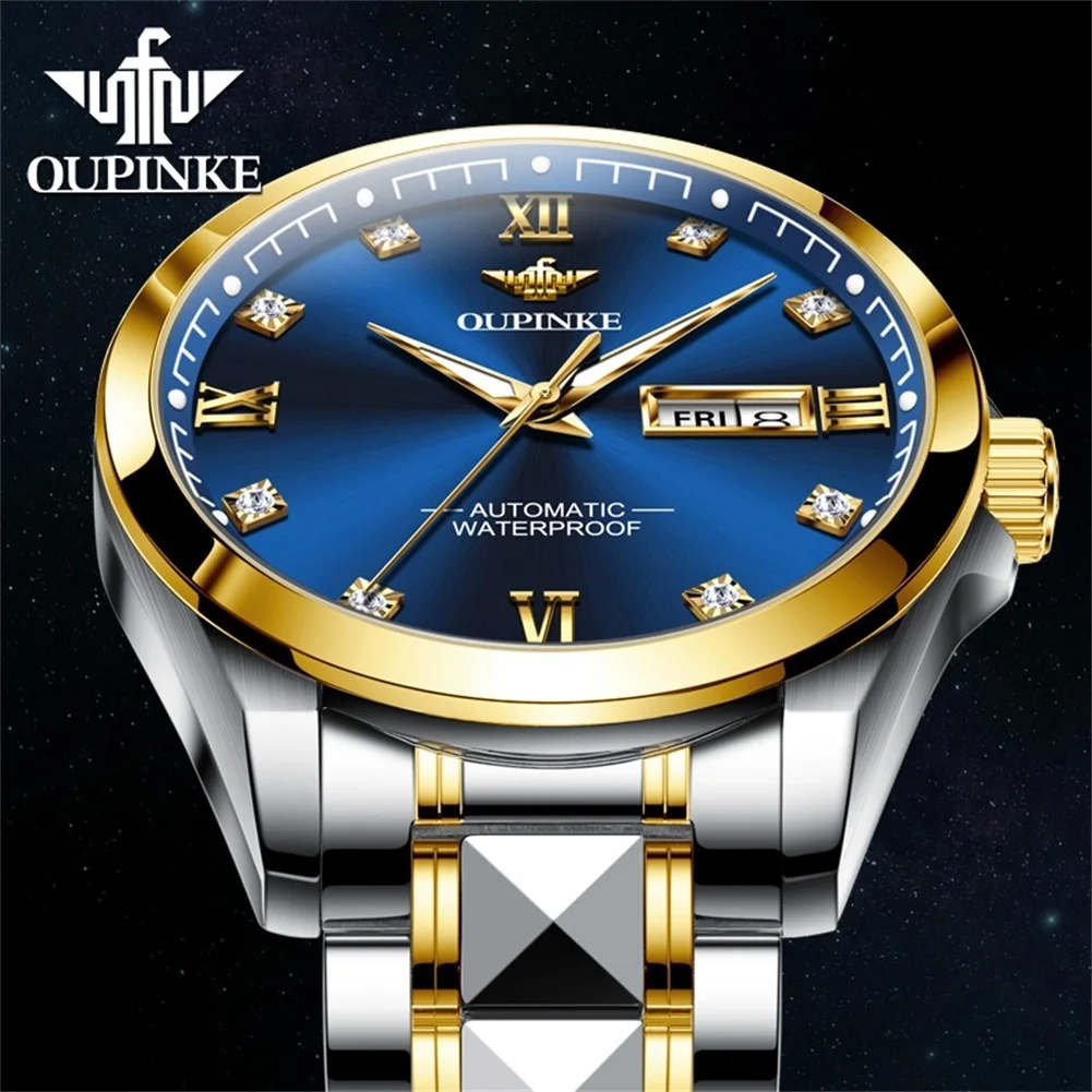 OUPINKE, reloj para hombre 3262, marca superior de lujo, reloj mecánico automático de acero de tungsteno, relojes con fecha semanal resistente al agua hasta 50M para hombre