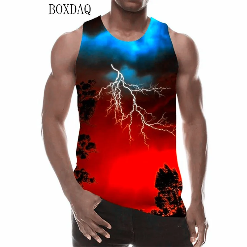 Lightning Tank Top For Men's 3D Print Natural Sleeveless Pattern Beach Tops Scenery Graphic Tree Gym Sporty Vest Plus Size 5XL