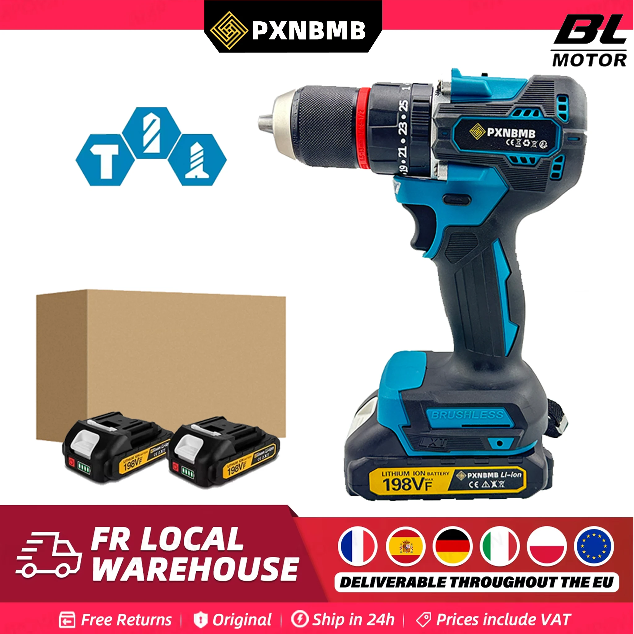 PXNBMB 65N.m Perceuse à percussion électrique sans fil sans balais, outil électrique 13MM 35 + 3 pour Makita 18V