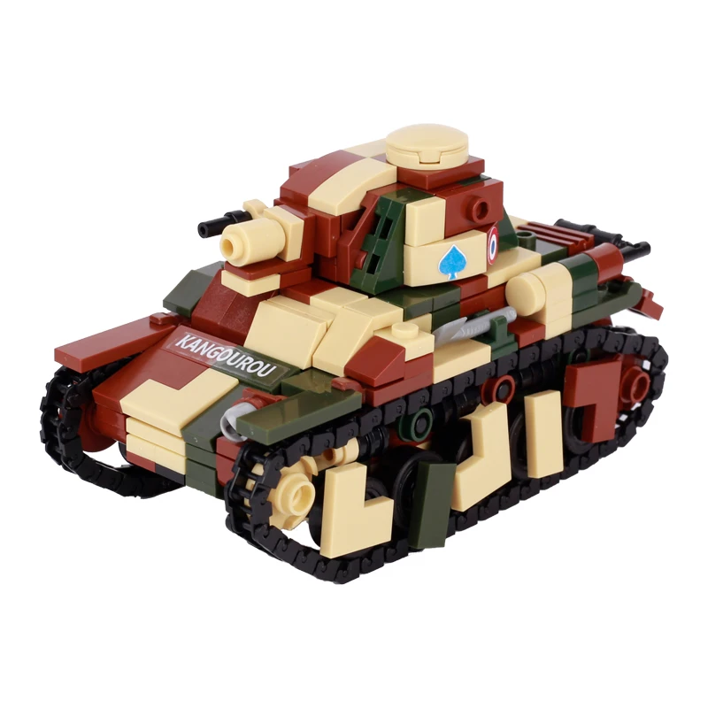 WW2 France Military R-35 Tank Truck Building Blocks FT-17 Car Army Soldier Figures Sticker Cannon Weapons Vehicle Brick Toy Gift