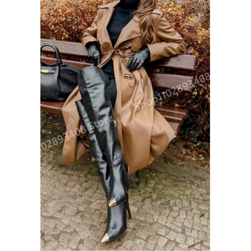 

Sexy Gold Pointy Over the Knee Boots Elegant Stiletto High Heel Matte Leather Sexy Women Shoes 2025 Spring Party Para Mujere
