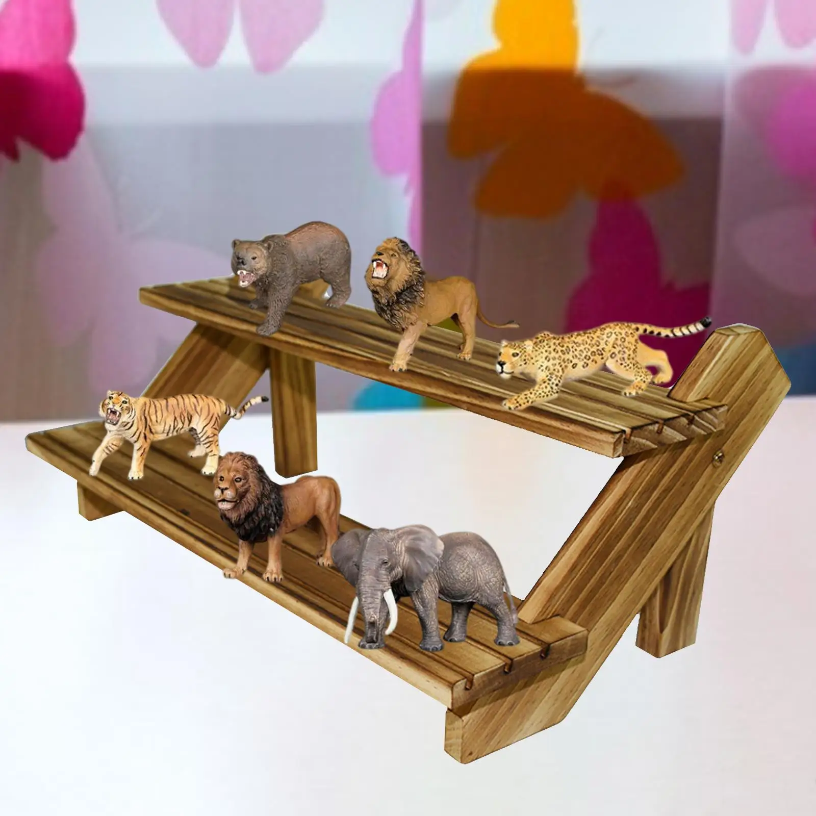 Acrylic Display Risers Wooden Shelf Ladder Stand for Figures Toys Cars Collection Organizer Hobby Model Decor