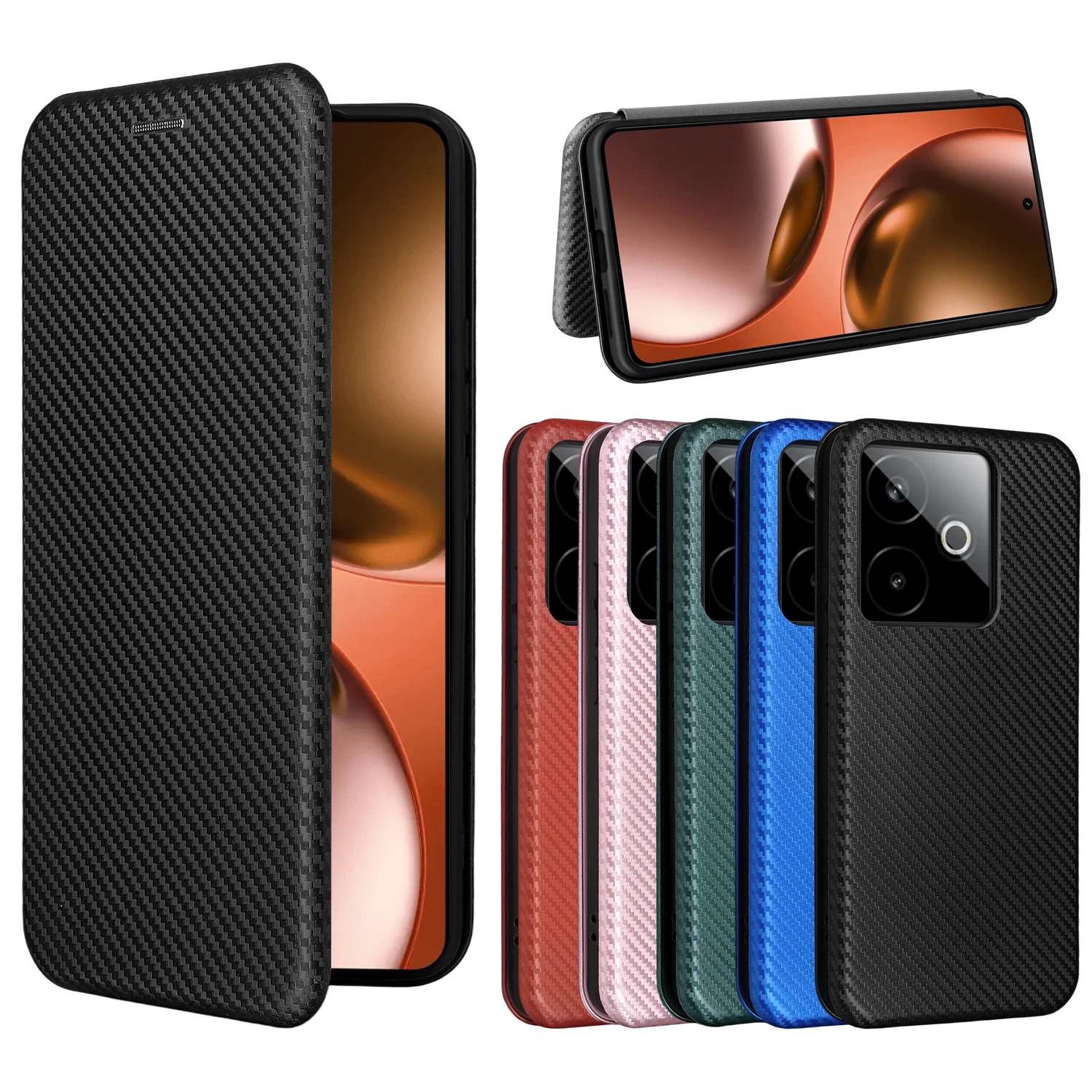 Realme GT 7 GT7 7T 5G Luxury Carbon Fiber Skin Leather Case Book Flip Magnet Full Cover For Realme GT7T GT 7 7T Phone Bags