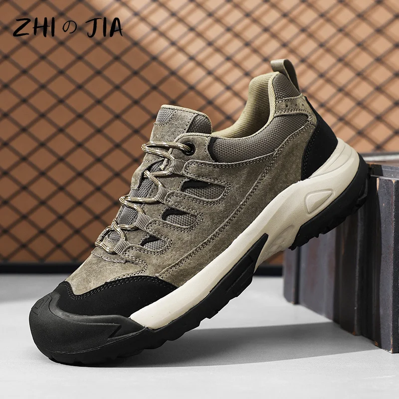 Men\'s Outdoor Leather Mountaineering Shoes Anti slip Wear Resistant Sneaker Spring Autumn Fashion Casual Shoes Hiking Footwear