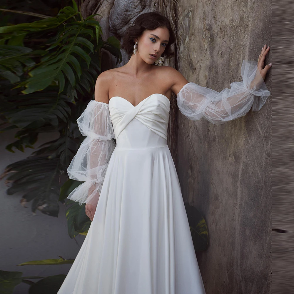 

Detachable Tulle Sleeves For Bridal Simple Elbow Length Fingerless Removable Sleeves Elegant Wedding Accessories TSWD709
