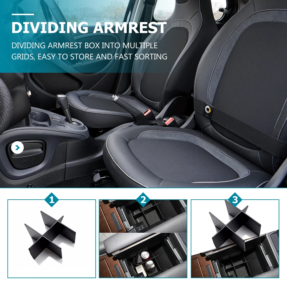

Car Armrest ganizer Black Insert Center Console Storage Box Divider ABS High Strength Easy Assemble Car Interior Accessories
