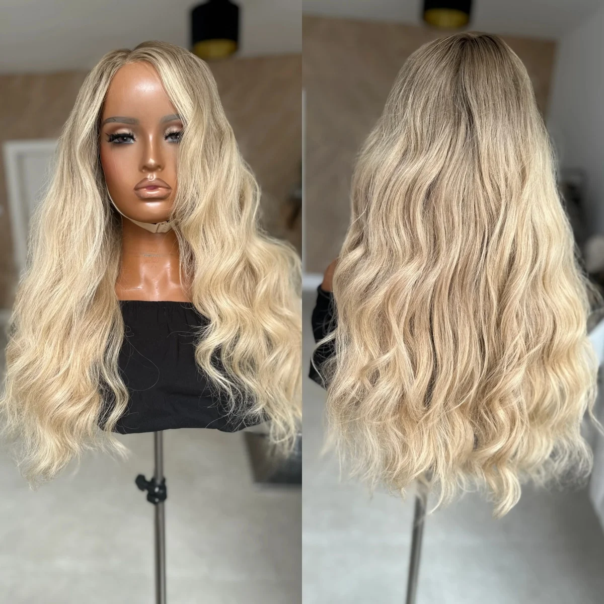 20 Inches Middle Parting Body Wave Synthetic Lace Top Wigs Medium Length Loose Wave Realistic Look Natural Hairline Wigs Daily