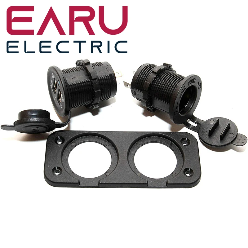 earu Cigarette Lighter Socket Splitter 12V Dual USB Charger Power Adapter Outlet for Car Boat Marine Motorcycle Scooter RV DIY