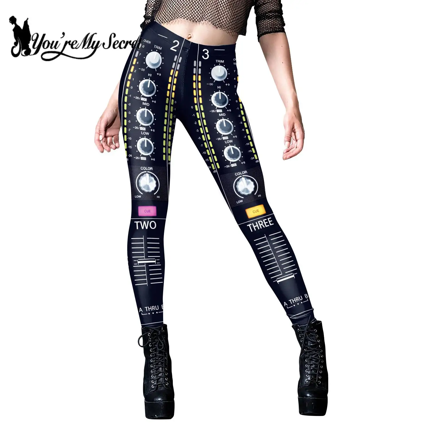 [You\'re My Secret] Women High waist Fitness 12%spandex Leggings Workout Push Up Steampunk Printed Button jegging Strength Pants