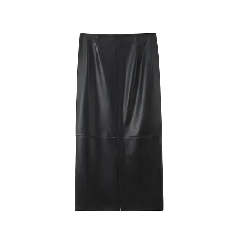 TFAFXY 2026 Spring Faux Leather Casual Solid Chic Women Suit Cami Slim Folds Vest Loose Midi Skirt New Fashion  Female Sets image 5