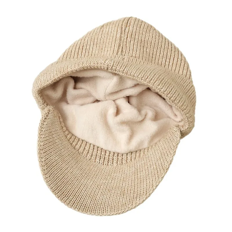 قبعة شتوية محبوكة للرجال مع بطانة مخملية سميكة دافئة ومقاومة للبرد، قبعة صوف مقاومة للرياح مع حماية للأذن ركوب عصري