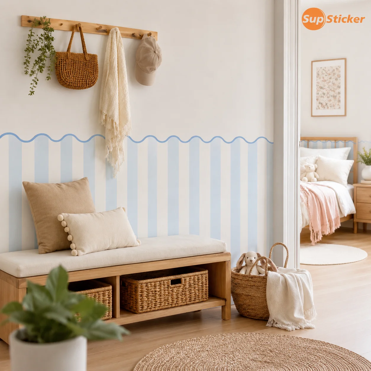 Wavy Edge Striped Peel Stick Wallpaper Self Adhesive Removable Wall Decor 3 Hues 2 Sizes