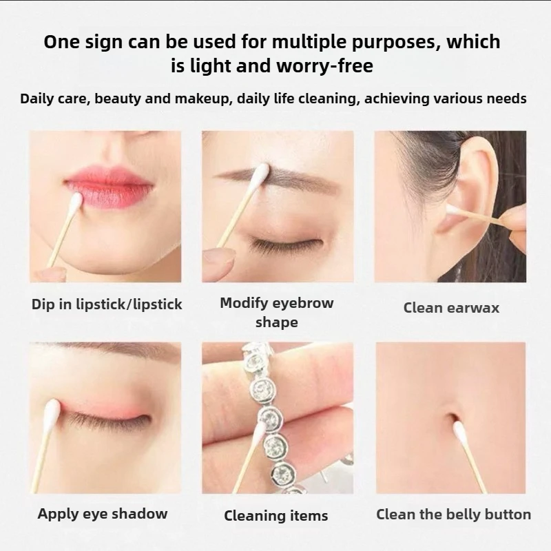 双頭木製スティック綿棒クリーニングスティック使い捨て綿棒耳掃除メイク落とし綿棒スティック