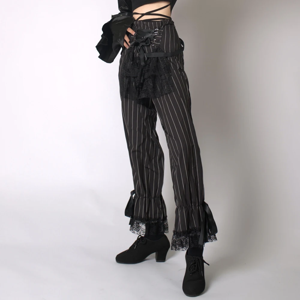 سراويل كاجوال نسائية من Olu Punk Sle بتصميم دانتيل مزهّر بخصر عالٍ هيب هوب ستريت Sle قطن لوين موضوع ساحرة عصرية...