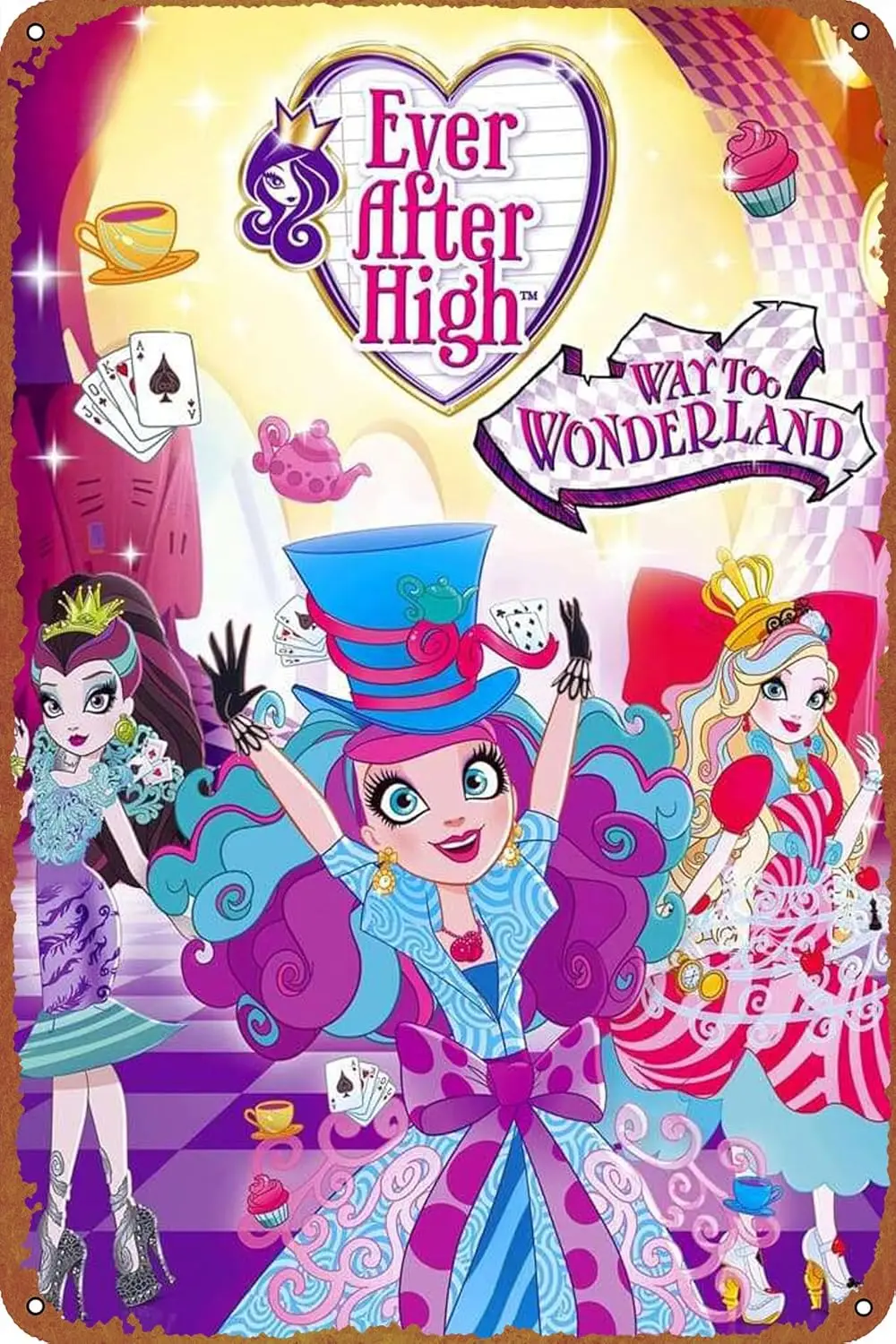 M1، Ever After High: Way Too Wonderland معدن القصدير تسجيل خمر جدار الفن الديكور غرفة المعيشة الحمام المطبخ الفيلم المشارك ديكو