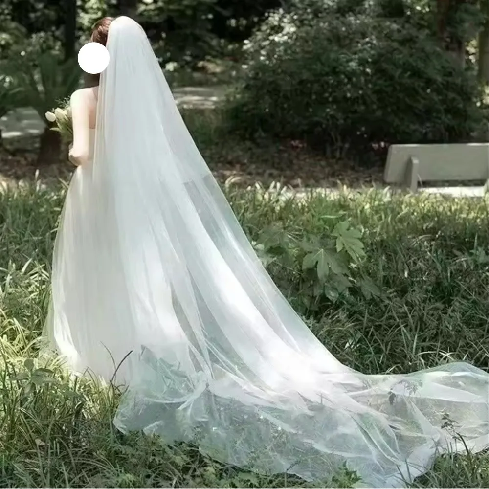 أنيقة المرأة 3M قطع حافة 2 طبقات الزفاف الحجاب الزفاف الأبيض زائدة طويلة لينة شير بسيطة تأثيري صور الملحقات #6