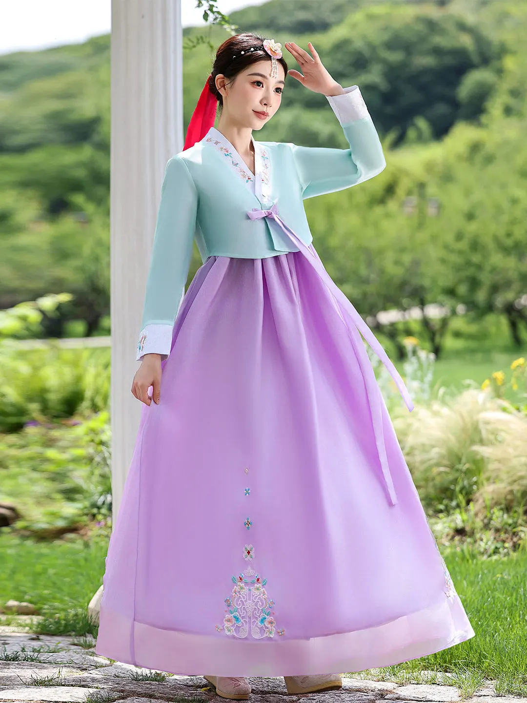 

Традиционный корейский костюм для женщин: модный этнический наряд для танцев, фотосессий и выступлений на сцене, ханбок, длинный жакет Джин-Джейт