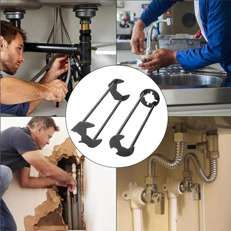 B69C Ключ для раковины, 7 размеров, универсальный ключ для сантехники под раковиной, многофункциональный ключ для смесителя из углеродистой стали, набор ключей для раковины, 2 шт.
