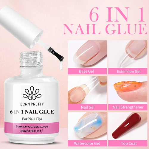 Imagen 2 del producto BORN PRETTY-Gel de pegamento para uñas 6 en 1, adhesivo Extra fuerte para presionar en las uñas, Gel de extensión de puntas acrílicas transparentes, Gel fortalecedor