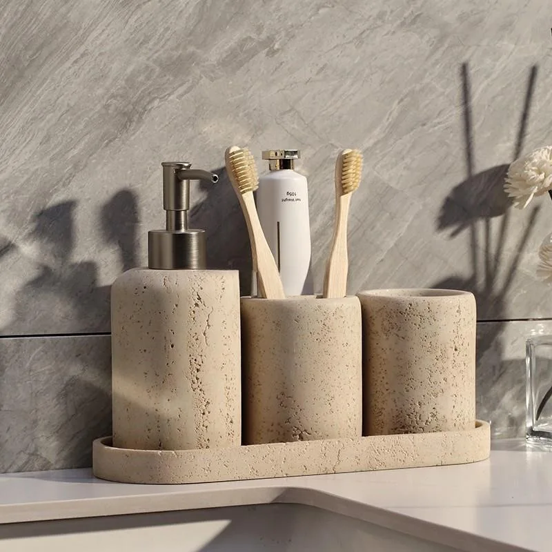 

Limestone Toothbrush Holder with Light Yellow Holes, Soap Dispenser, Bathroom Tray, Natural Marble, Home Decoration Accessories