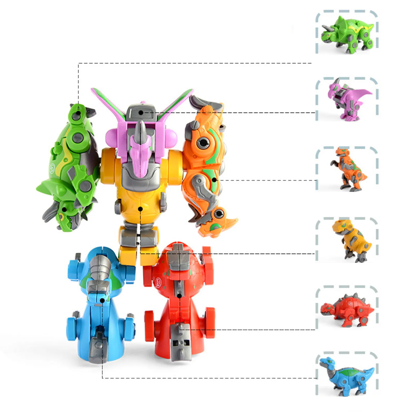 1pc 6 In 1 Dinosaur Transformed Dinosaur Toys Dino Robot Deformation Cute Mecha Dinosaur Big Fit Transform For Kids Anime Figure